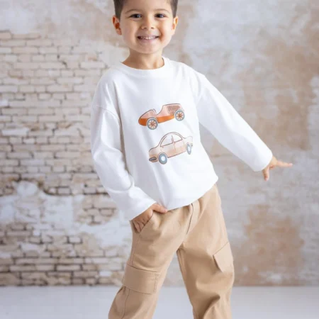 Erkek Bebek Baskılı Tshirt Gabardin Takım