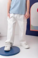 Erkek Çoçuk Çep Detaylı Lastikli Pantolon - Beyaz