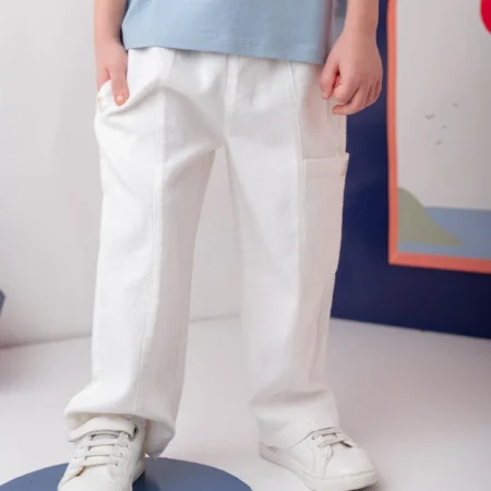 Erkek Çoçuk Çep Detaylı Lastikli Pantolon - Beyaz