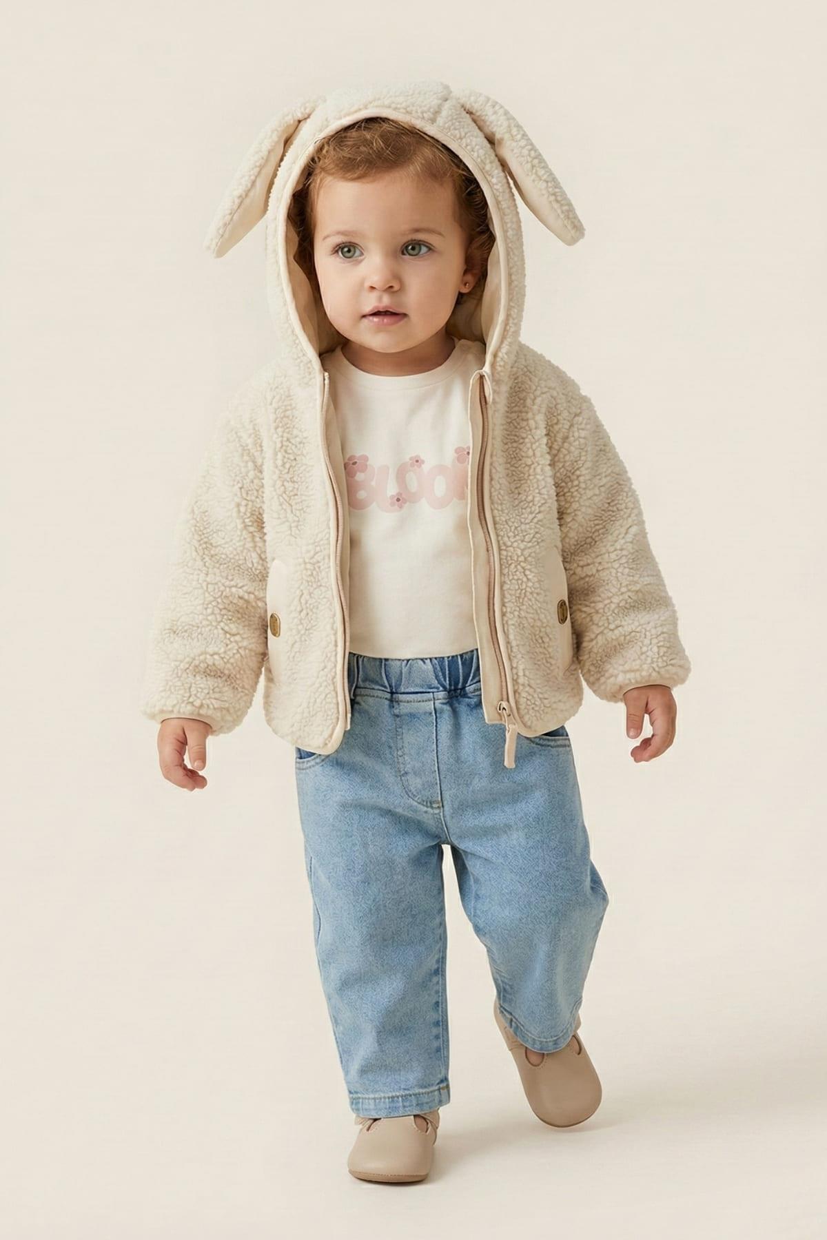 Kız Bebek Peluş Montlu 3'lü Takım