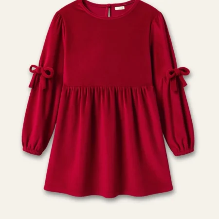Kız Çocuk Kadife Elbise - Kırmızı