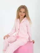 Kız Çocuk Pembe Çizgili Pijama Takımı