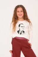 Unisex Çocuk Atatürk Baskılı Uzun Kollu Beyaz T-shirt