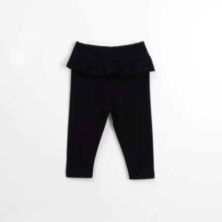 Fırfır Detaylı Likralı Siyah Tayt